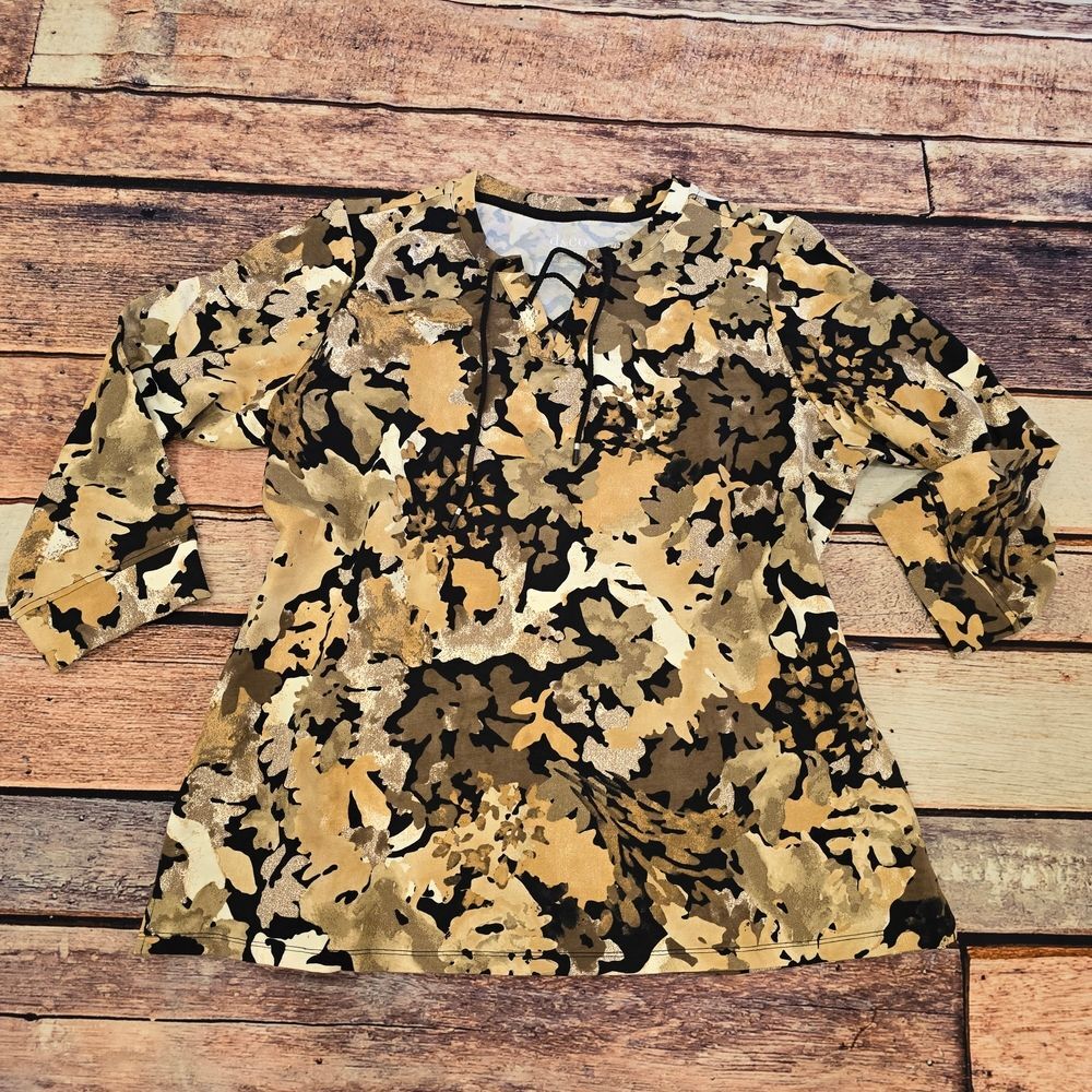 Women's Floral Print Top - Black and Brown